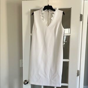 Calvin Klein White Sleeveless V-Neck Ruffle Collar Mini Dress